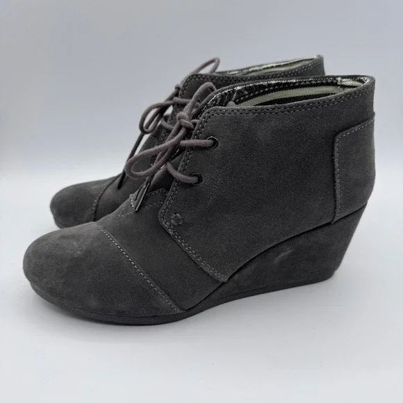 TOMS Womens Desert Wedge Shoes Size 8 Castlerock Gray Suede Ankle Booties - Picture 8 of 12